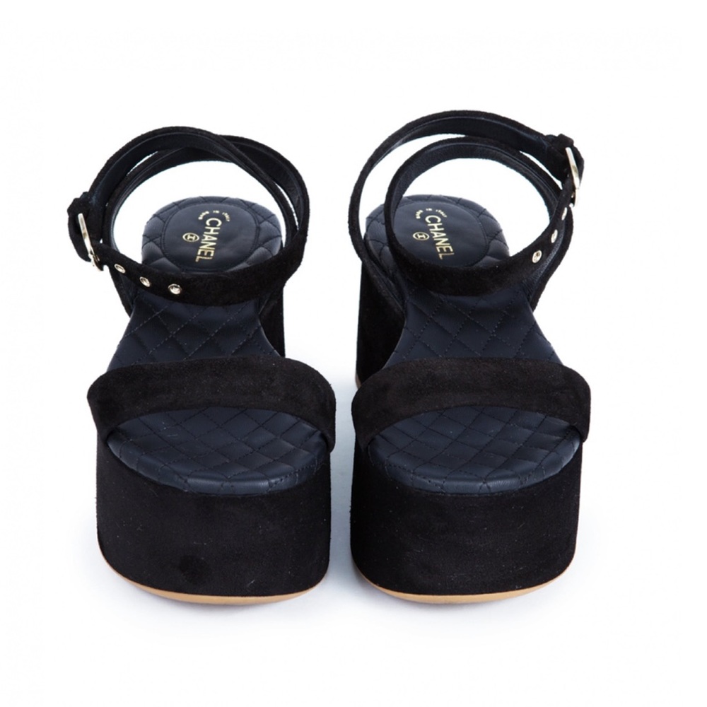 Chanel Black Suede Platform Wedges - Picture 2 of 9